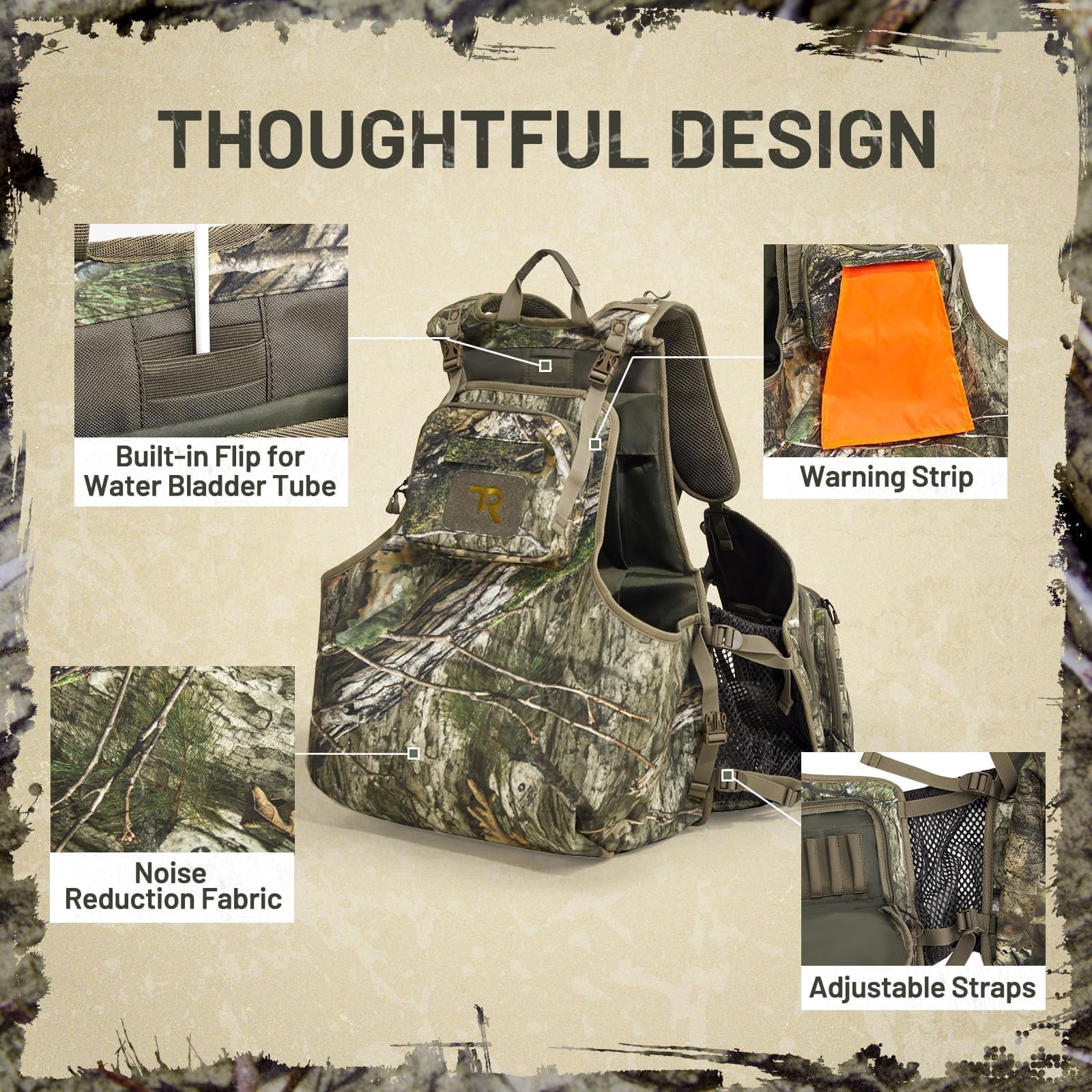 TR Turkey Vest with Seat,Turkey Hunting Vest Lightweight Run & Gun with Game Pouch, Multi-Pocket Hunting Vest with Thick Seat, for Mobile Hunters Men Women Camo