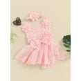thumbnail image 2 of Newborn Infant Baby Girl Summer Jumpsuit Sleeveless Tulle Patchwork Lace Floral Romper with Headband, 2 of 8