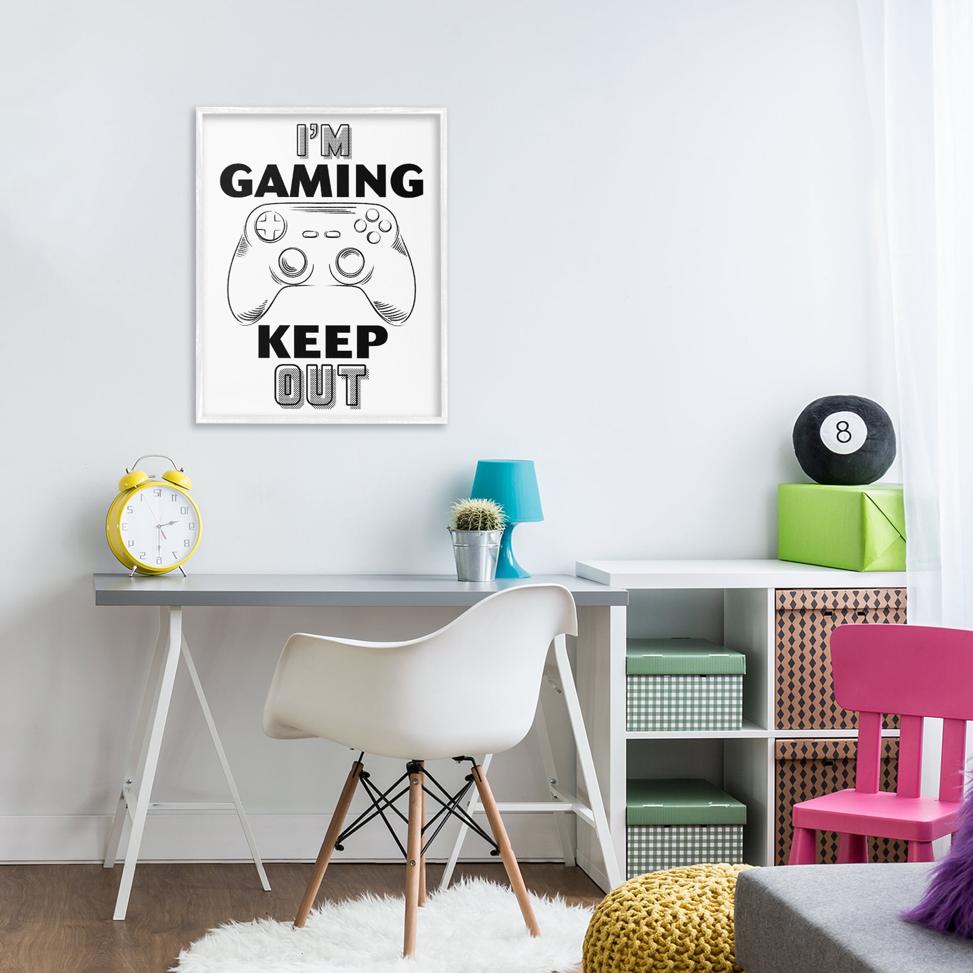 Stupell Industries Gaming Keep Out White Framed Giclee Art, design by Marcus Prime