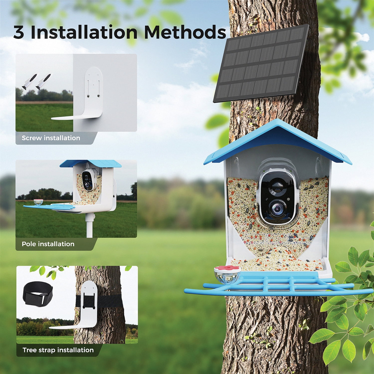 PerchMe Smart Bird Feeder with Camera (Sky Blue Canopy), SF-BF-SB01