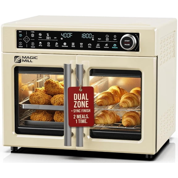 Ultra-Premium Dual-Zone Stainless Steel Air Fryer Toaster Oven Combo, Extra Large 32QT French Door Convection Oven, 13 Accessories, Rotisserie, Sync Finish