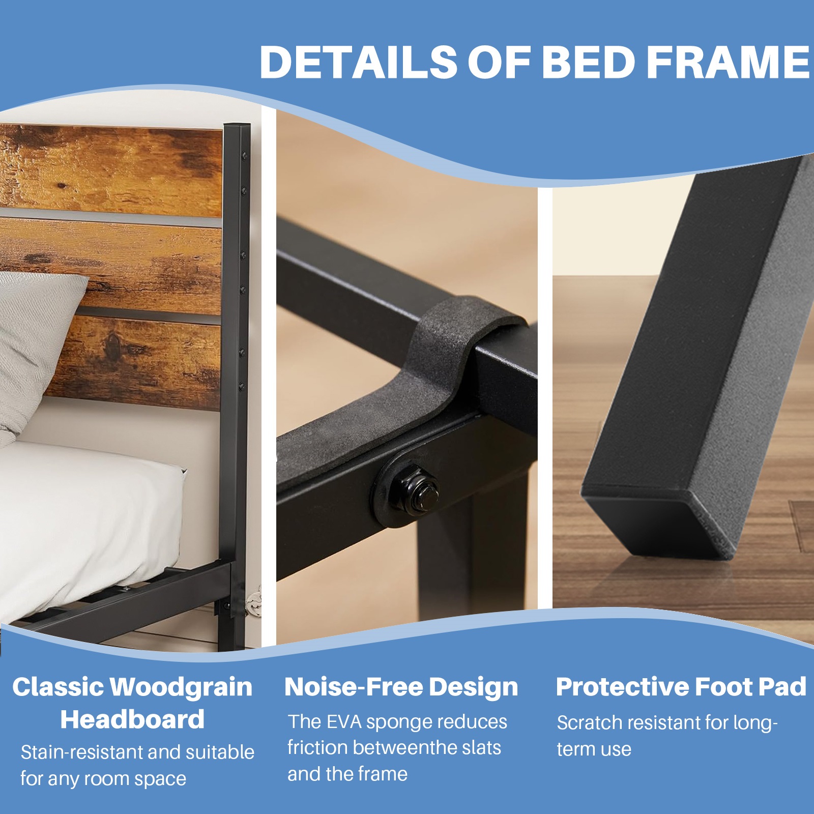 12.8 inch High Steel Bed Frame with Underbed Storage - No Box Spring Needed, Tool-Free Assembly, Queen