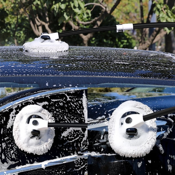 Brosse Lavage Auto Rotation 360° Avec Manche Télescopique - Nettoyage Voiture Camion Vitres Et Déneigement