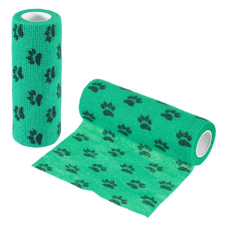 Uxcell Pet Wrap Bandages, 6 Inch 5 Yard Self Adhesive Bandage Wrap, Pet Non-Woven Tape First Aid Cohesive Gauze, (Green/Paw, 2 Pcs)