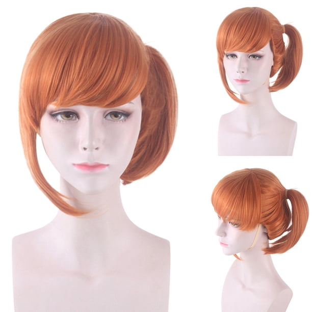 Peluca para cosplay de pelo sintético naranja con cola de caballo lateral, 30 cm