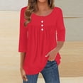 thumbnail image 2 of Women's Blouses Shirts Summer Casual Printed Round Neck Long Sleeve T-shirt Button Tops Work Tunic Party Going Out Dressy, 2 of 5