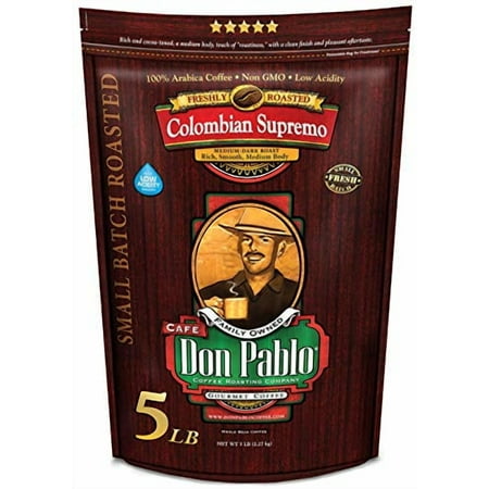 5LB Don Pablo Colombian Supremo - Whole Bean Arabica Coffee - Medium-Dark Roast - Low Acidity - 5 Pound (5 lb) Bag