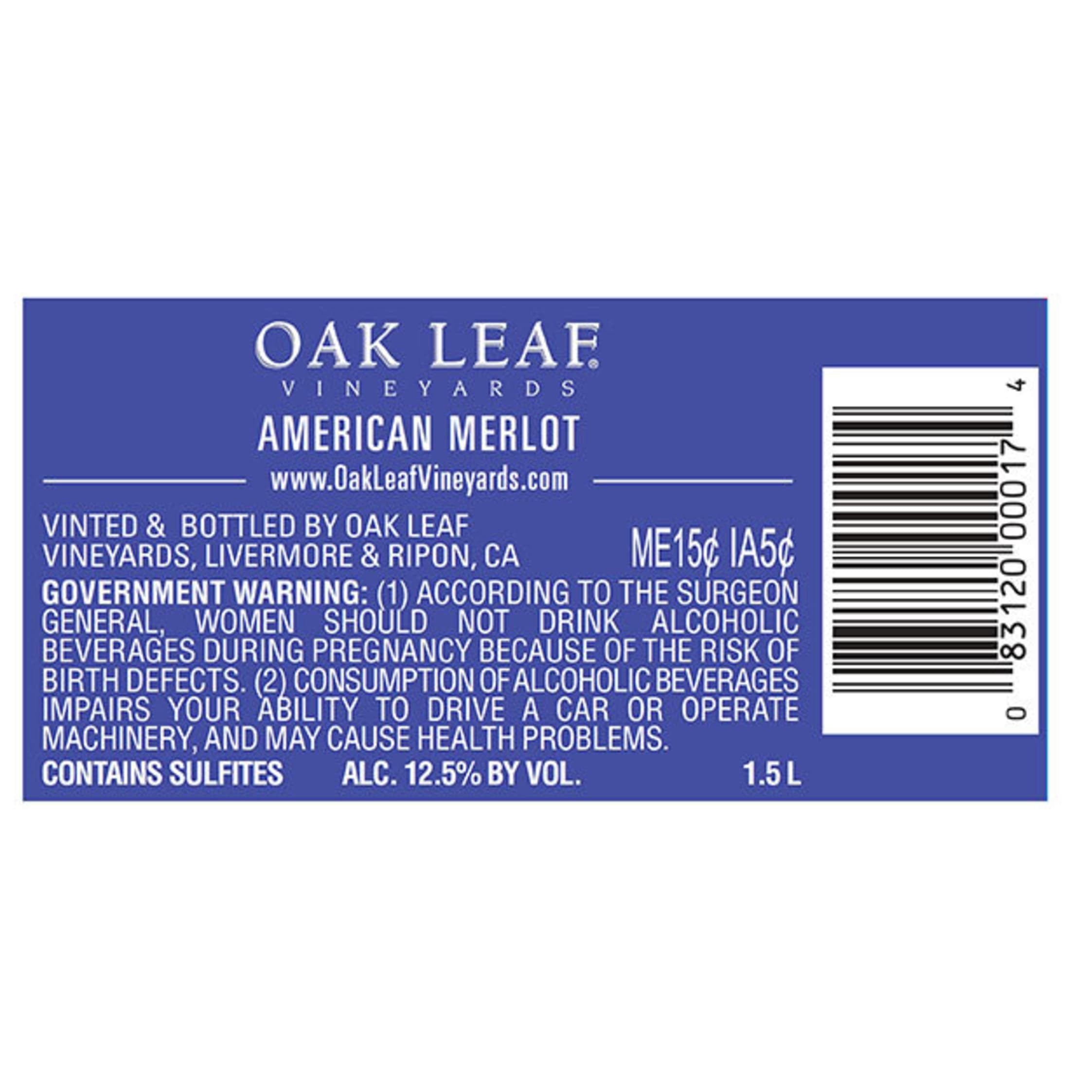 Oak Leaf Vineyards Merlot, Red Wine, 1.5L