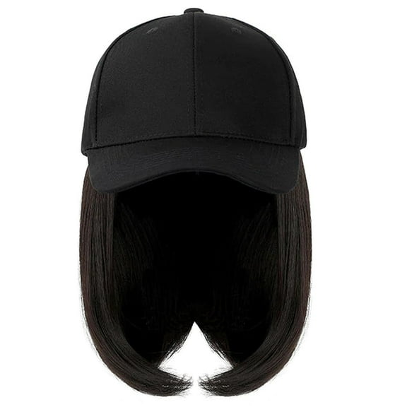 YEKEYI Baseball Cap with Hair Extensions Hat Wig Adjustable Hat Attached Short Straight Synthetic Hairpiece for Women