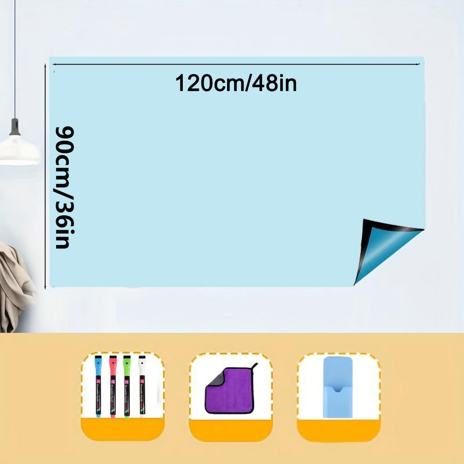 Magnetic Chalkboard Contact Paper,36"x48" Lightblueboard Wallpaper Peel and Stick,Magnetic blue Board Wall Decal for Home Playroom Classroom