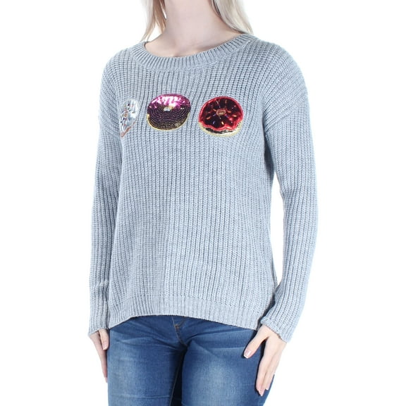 HOOKED UP Womens Gray Donuts Long Sleeve Jewel Neck Sweater Juniors Size: S