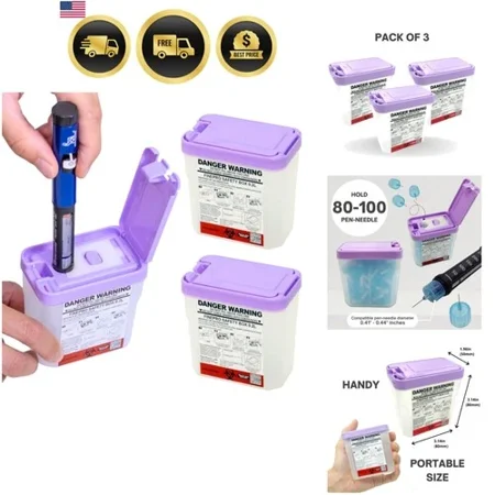 0.2L Size Portable Pen-Needle Disposal Container [Pack of 3] Diabetes Care 0....