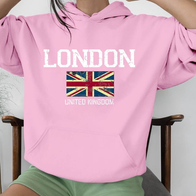 Pavied Chandails à Capuchon pour Femmes, Chandails à Capuchon Graphiques, Chandail à Capuchon à Manches Longues LONDON UNITED Letter Imprimé Chandail à Capuchon Chandail à Capuchon, Chandail en Molleton pour Femmes, Chandails à Capuchon pour Femmes Pull, Tenues d'Automne, Rouge 1 TTG