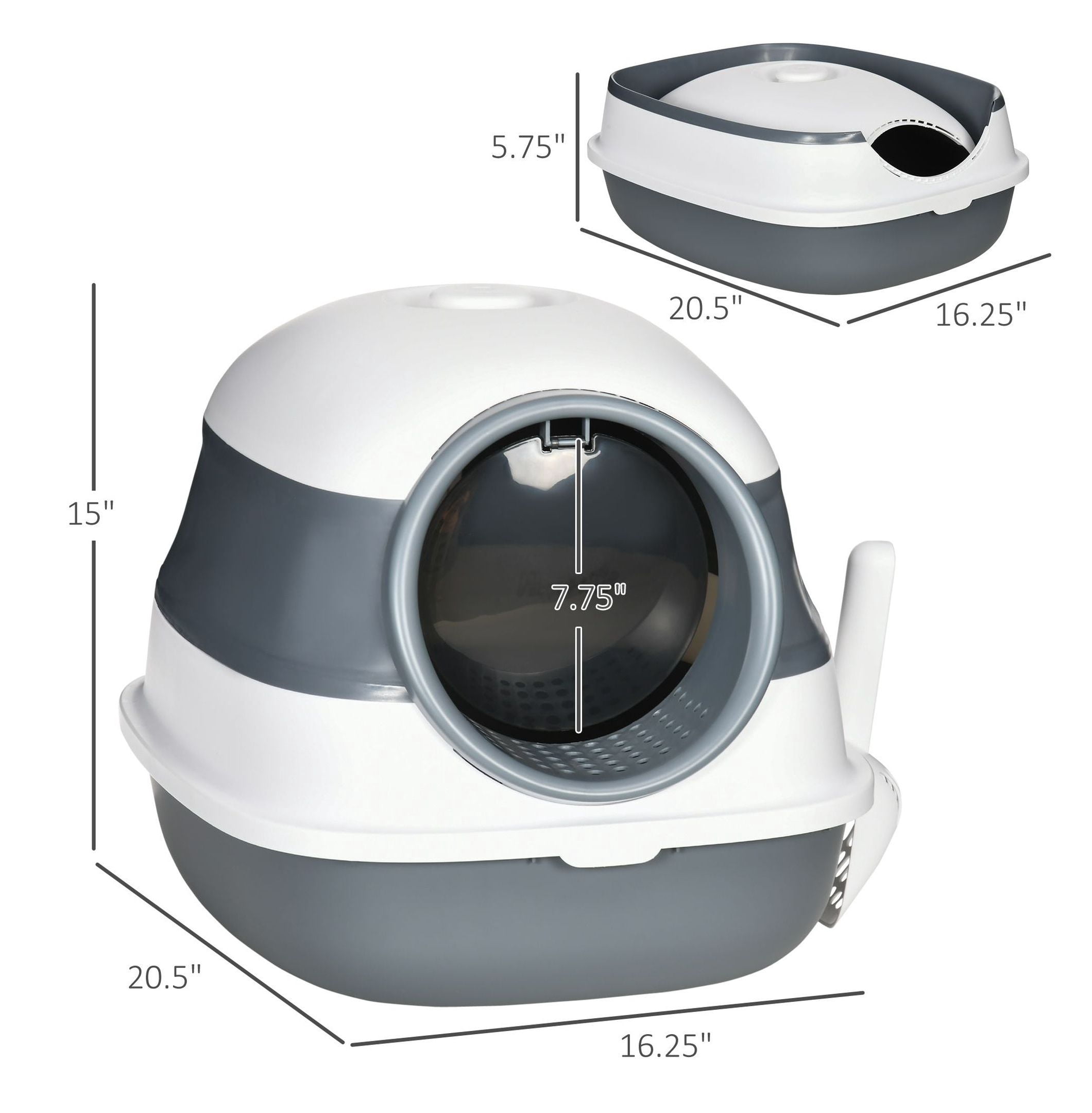 Cat Litter Box Covered, Dome Design with Door, White & Gray - Enclosed Pet Toilet for Privacy, Odor Control & Easy Cleaning