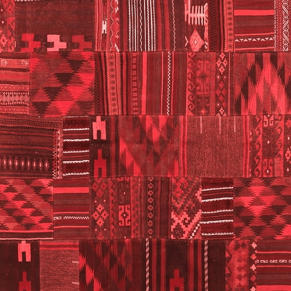 Ahgly Company Indoor Square Patchwork Red Transitional Area Rugs, 7' Square