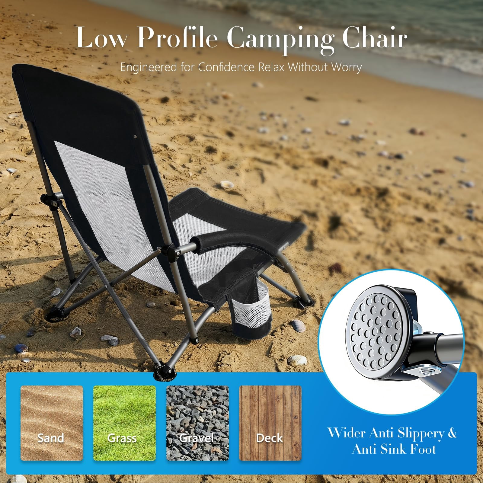 LIFERECORD Light Weight Camping Chairs, Portable Outdoor Folding Beach Chair with Storage Pocket for Beach, Camping Sports, Water Resistant