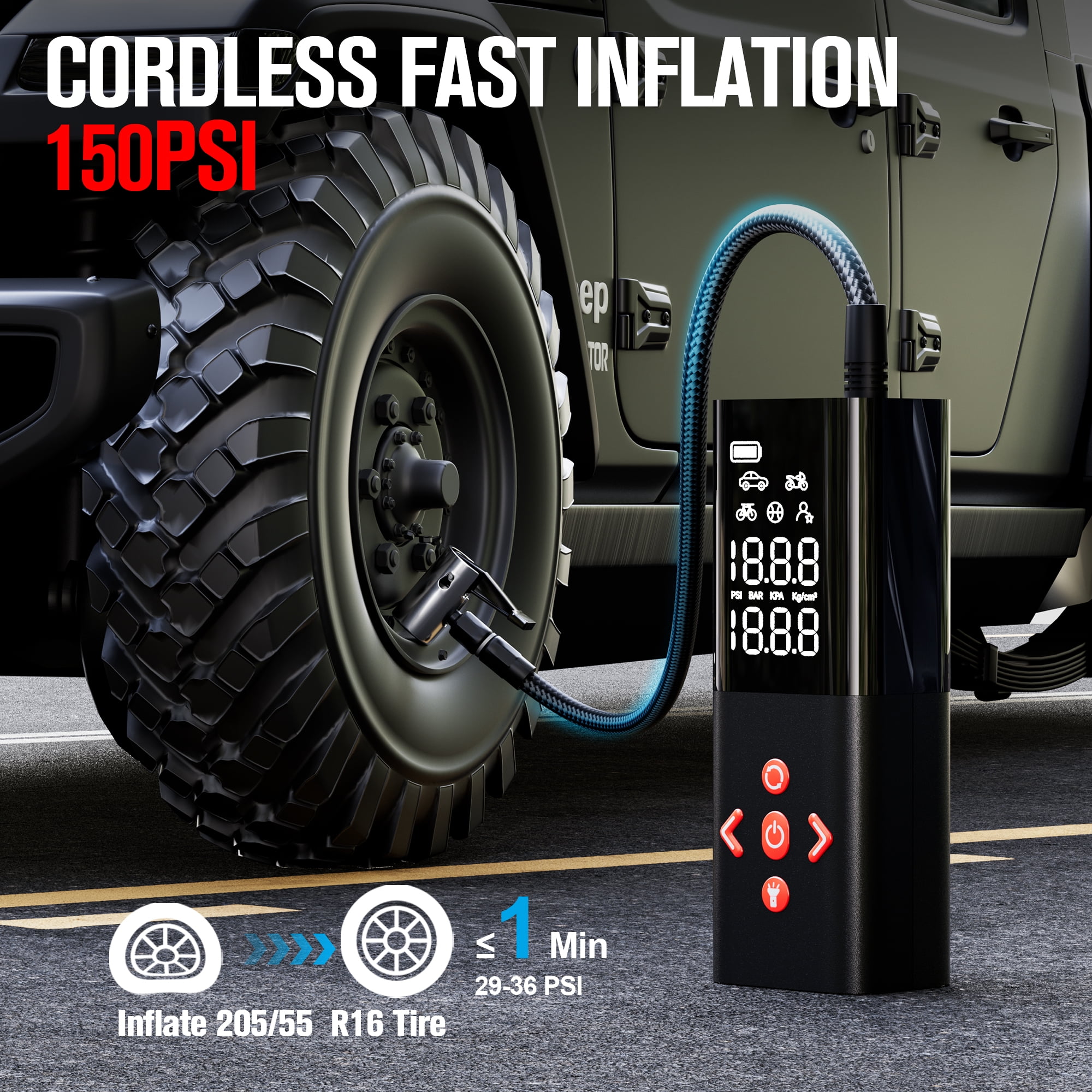 GOOLOO AP150 Tire Inflator Air Pump for Car 150 PSI Cordless Portable Air Compressor 6000mAh Digital Pressure Gauge,with Auto Shutoff, Emergency LED Light, Compact Tire Pump,Red