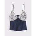 thumbnail image 4 of Women Polka Dot Print Tank Top Lace Trim Bralette Spaghetti Strap Y2k Camisole Blue XL, 4 of 9