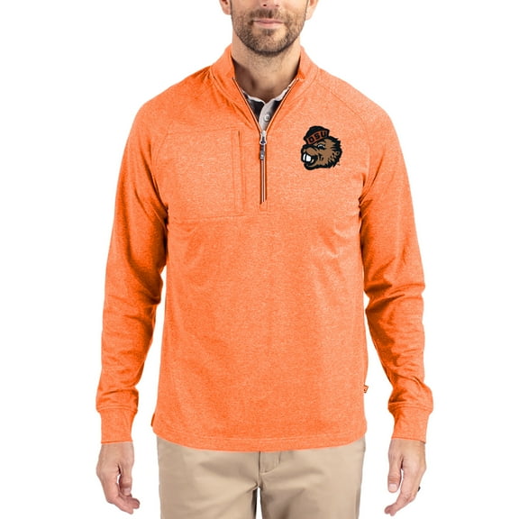 Women's-Cutter & Buck Heather Orange Oregon State Beavers Adapt Eco Knit Stretch Recycled DryTec Raglan Quarter-Zip