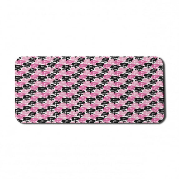 Flower Computer Mouse Pad, Exotic Spring Bloom Composition Summer Season Feminine Corsage Design, Rectangle Non-Slip Rubber Mousepad X-Large, 35" x 15" Gaming Size, Pink Black Pale Pink, by Ambesonne