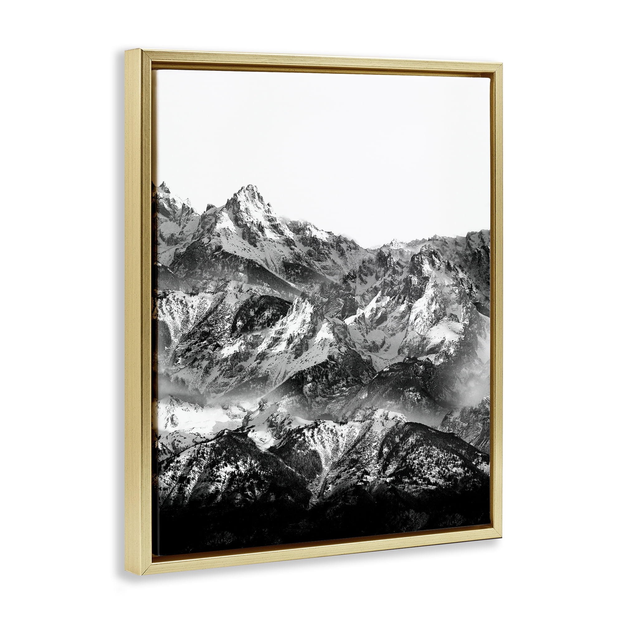 Stupell Industries Jutting Mountain Peaks Landscape & Nature Photography Gold Floater Framed Canvas Art Print Wall Art, 17 x 21