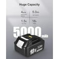thumbnail image 2 of 2 Packs 18V 5.0Ah Battery Replace for Makita，High Capacity Lithium Battery Compatible for Makita 18V Tools, 2 of 6