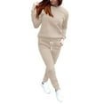 thumbnail image 4 of BLOCLOALO 2 Piece Lounge Set Long Sleeve Pullover Sweatshirts Fashionable Sports Casual Jacket Trousers Round Neck Suit Sweatpants and Sweatshirt Set Plus Size Workout Sets Casual Sets Beige S, 4 of 7
