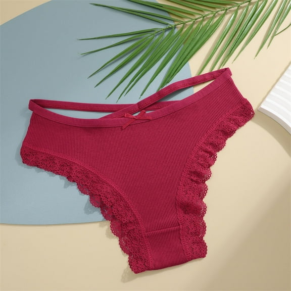 PiGOGI Women's Lace Mid-Rise Briefs - Comfortable Breathable Underwear - Hip Lift Panties (S/M/L/XL) Red