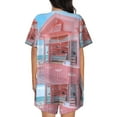 thumbnail image 6 of Fuzoiu Pastel Pink Beach Cafe Print Women's Short-Sleeved Pajama Set,Lounge Sleepwear Set,Womens Pajama Sets 2 Piece,Button-Up Top and Shorts with Pockets-Small, 6 of 7