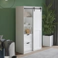 thumbnail image 2 of 71'' High Wardrobe Closet,Freestanding Sliding Barn Door,Bedroom Storage Cabinet with Hanging Rod & 2 Drawers &  Wooden Storage Shelves, for Cloakroom Apartment, 2 of 8