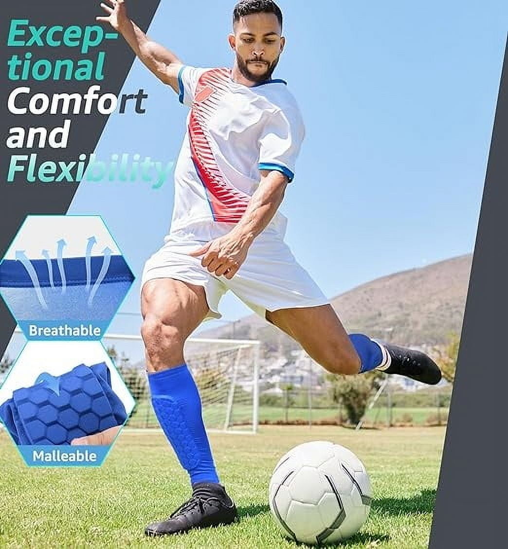 Soccer Shin Guards Shin Pads for Kids Youth Adult, Calf Compression Sleeve with Honeycomb Pads, Support for Shin Splint Baseball Boxing MTB, Lightweight (1 Pair, Blue, XL)