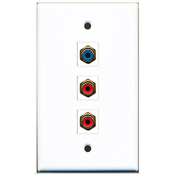RiteAV - 2 Port RCA Red and 1 Port RCA Blue Wall Plate