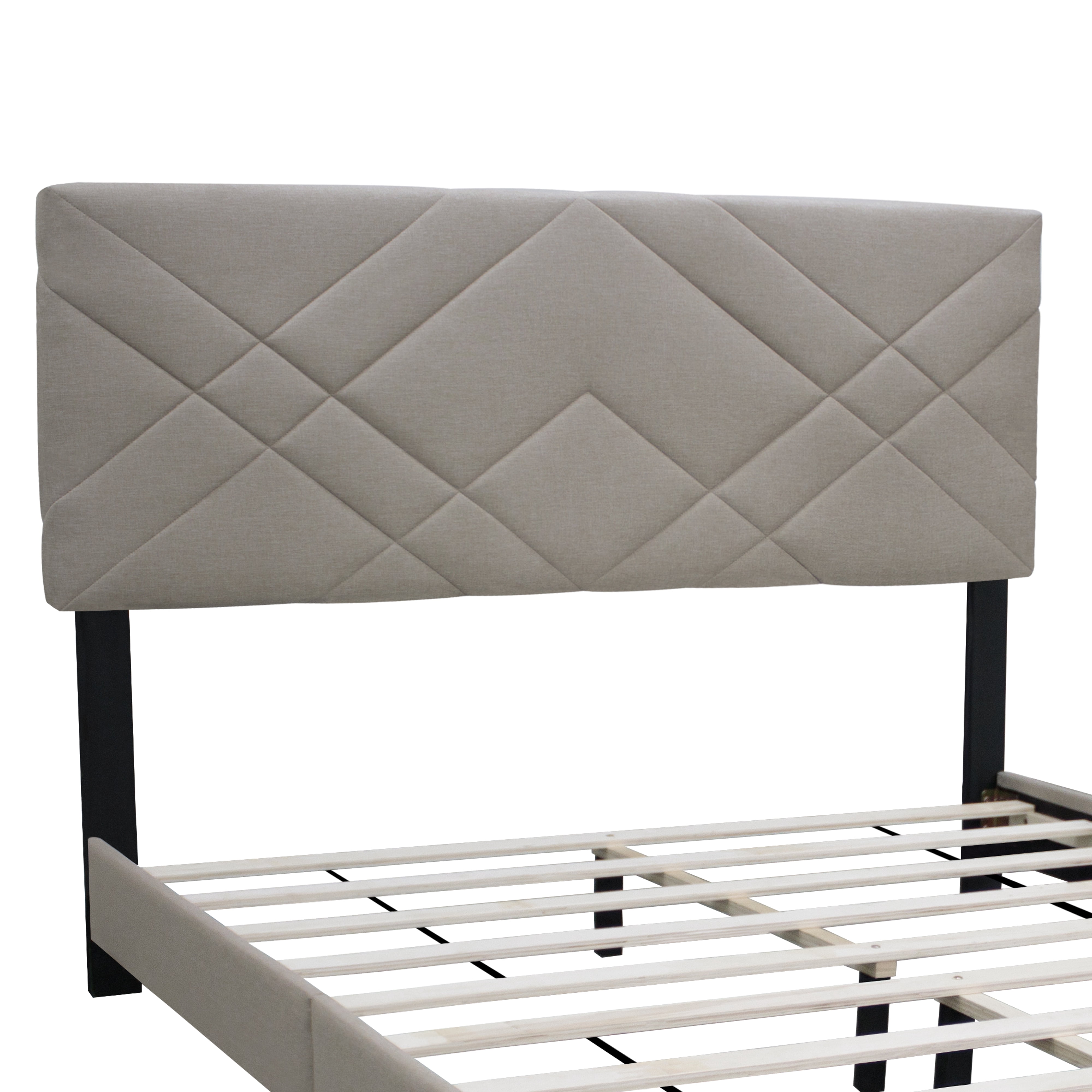 Euroco Upholstered Queen Size Platform Bed, Adjustable Headboard, Beige