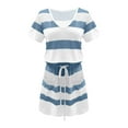 thumbnail image 3 of gakvbuo Summer Dresses For Women 2024 Vacation Trendy Beach Dresses Women Casual V-Neck Short Sleeve Bandage Stripe Printing Loose Dress, 3 of 5