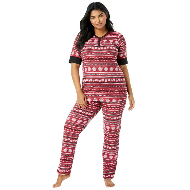 Dreams & Co. - Dreams & Co. Women's Plus Size Print Pj Set Pajamas - Walmart.com - Walmart.com