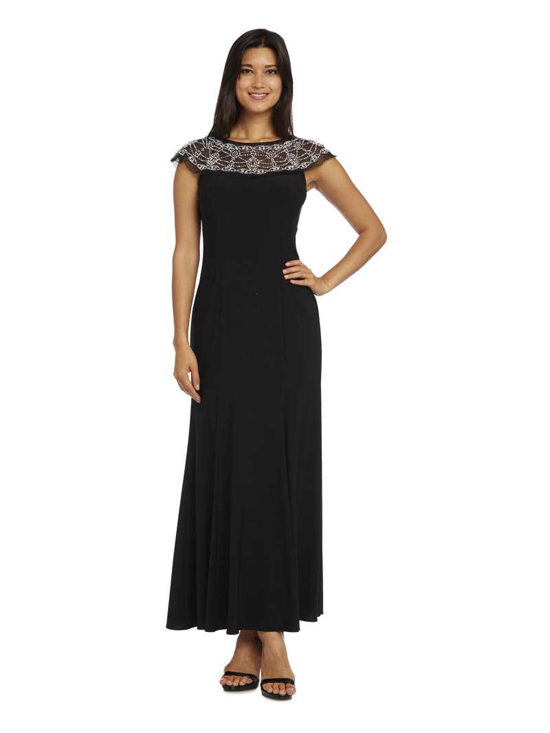 r&m richards black dress Sequin Elegance Flutter Sleeve Cocktail Dress