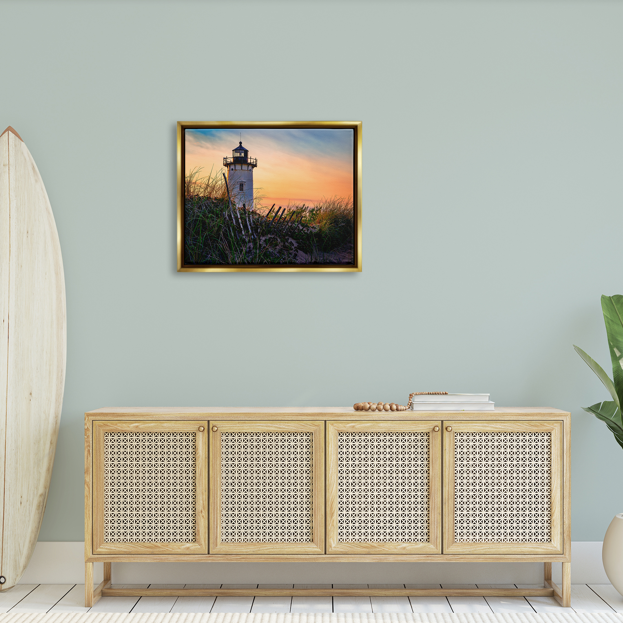 Stupell Lighthouse Sunset Coastal Nature Landscape Photography Gold Floater Framed Art Print Wall Art
