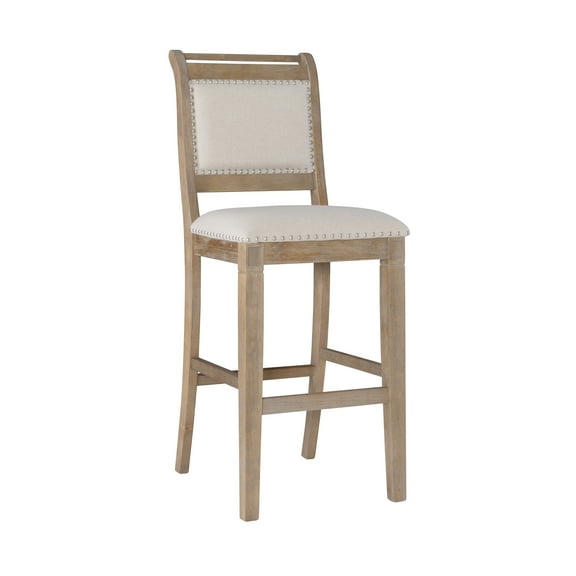 Linon Findley 30" High Back Bar Stool, Rustic Gray wash/Beige