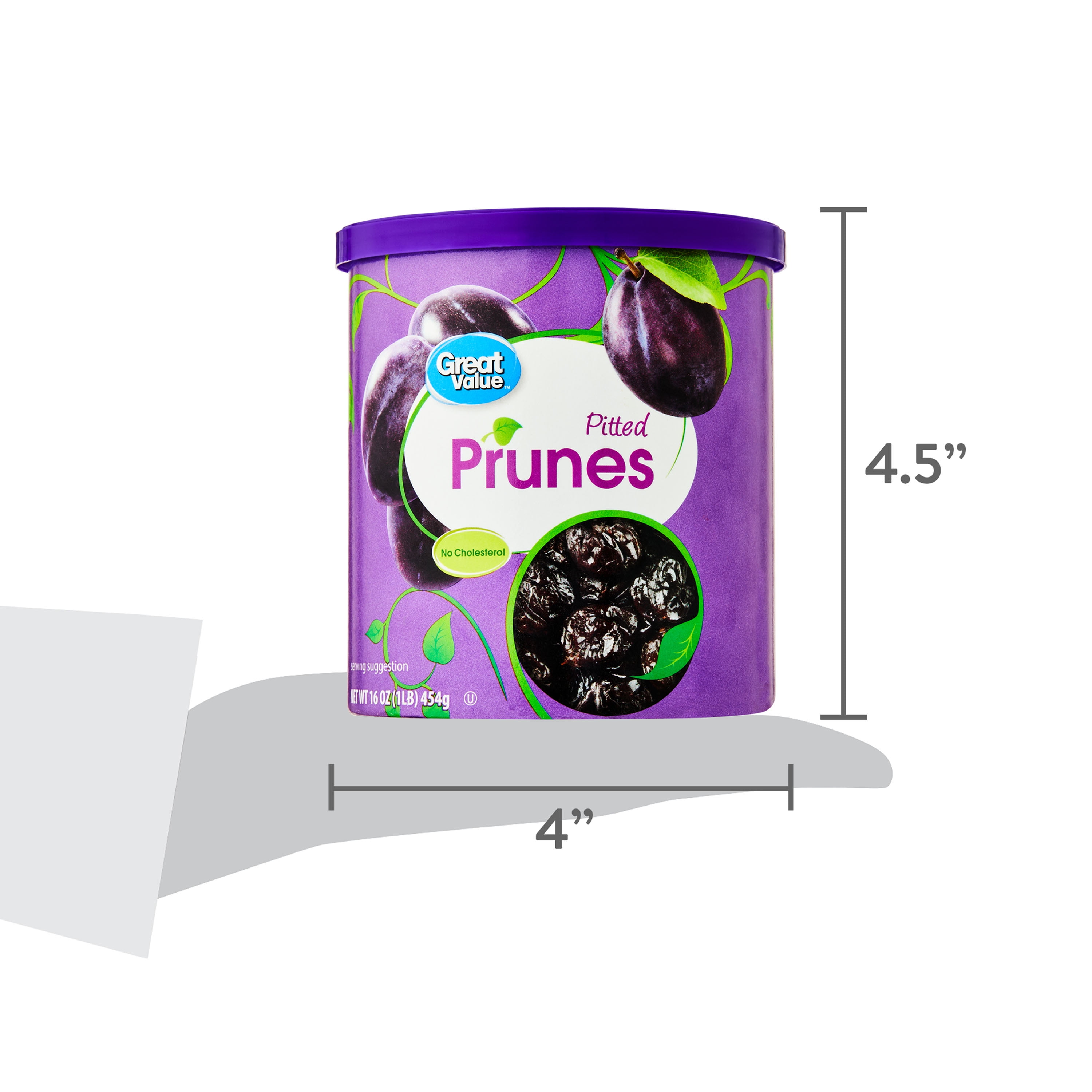 Great Value Unsweetened Pitted Prunes Canister, 16 oz