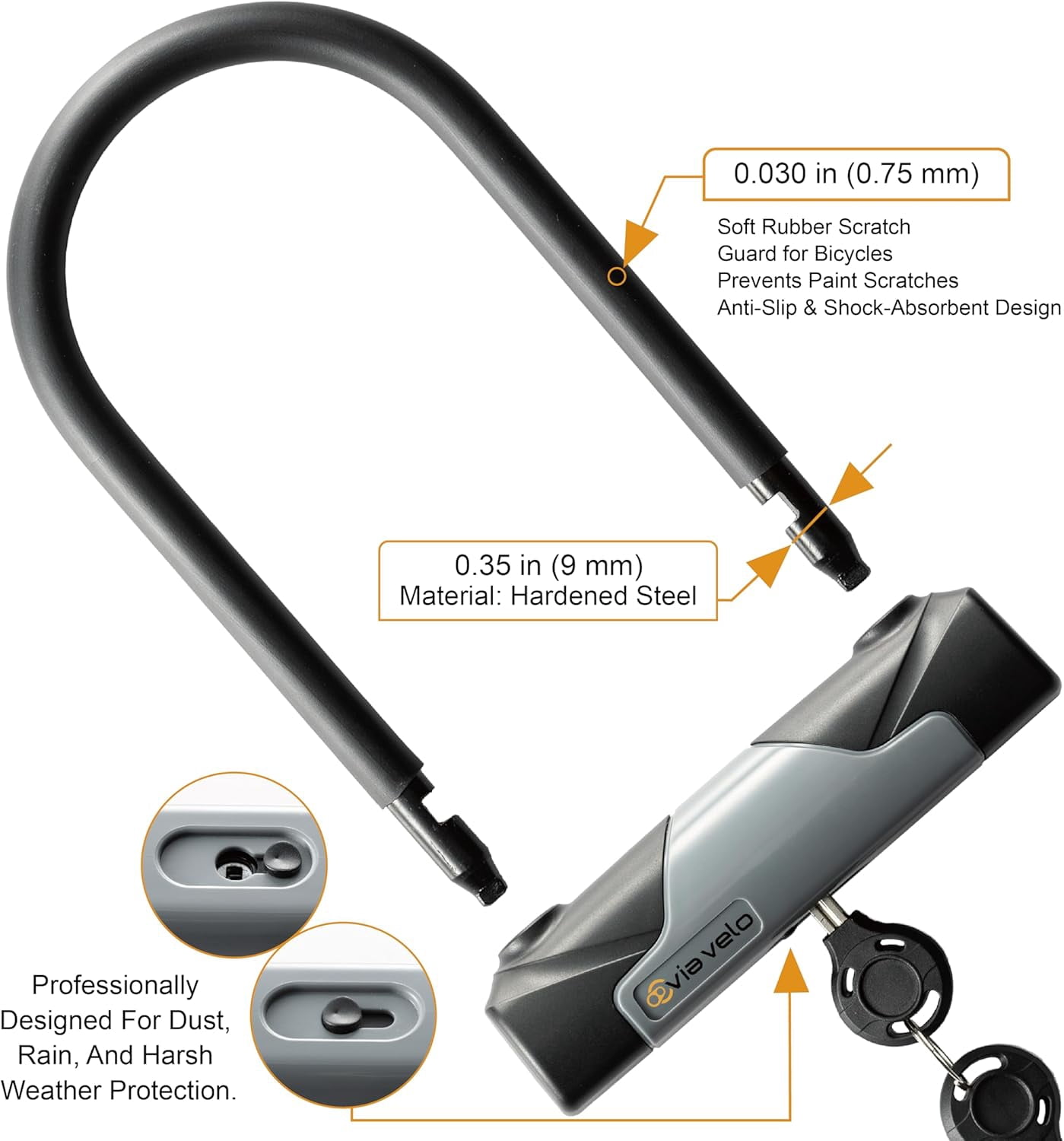 Bike U-Lock with Cable, Heavy Duty Anti-Theft Bicycle U Locks with 8mm Braided Steel and 3 Keys, 4ft Length Security Cable for Bike, Scooter Mountain Road Bike