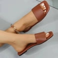 thumbnail image 6 of Rokment Women's Slippers Sandals Trendy Casual Solid Color Leather Square Open Toe Wide Width Slip on Dress Flat Comfortable Walking Slides Shoes Outdoor Summer Brown Size 7.5, 6 of 6