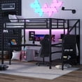 thumbnail image 6 of Loft Bed with Stairs and Wardrobe, Queen Size Metal Loft Beds Frame with L-Shape Desk and LED Lights, Loft Bed Queen with USB Charging Station, Gaming Loft Bed No Box Spring Needed-Black, 6 of 9