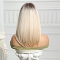 thumbnail image 5 of 16 inch Straight Blonde Wig Natural Looking Ombre Wig with Bangs Heat Resistant Synethetic Fiber Wig, 5 of 6