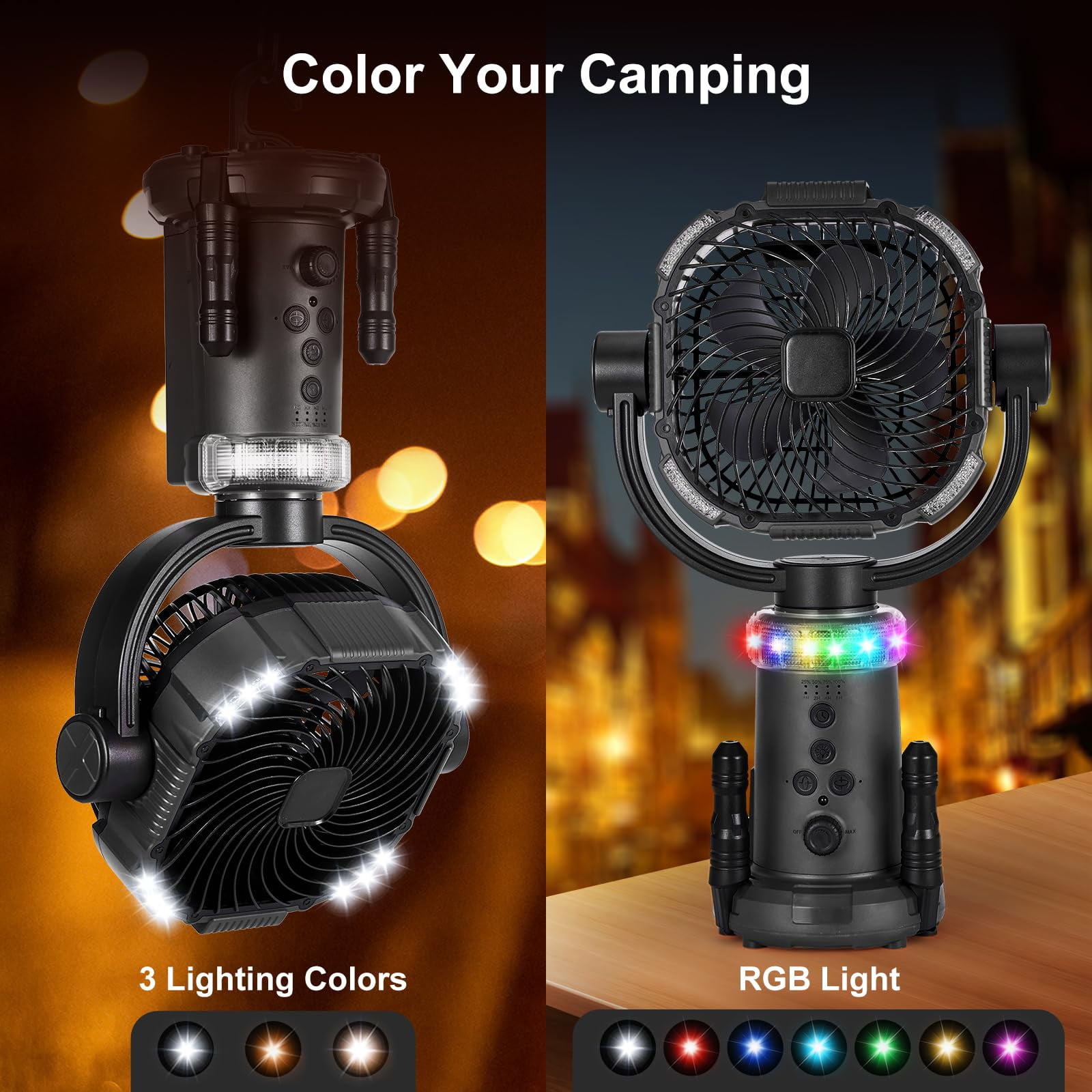 Portable Fan Rechargeable, 20000mAh Cordless Battery Powered Fan with LED Lantern, Type-C Battery Operated for Travel Bedroom Home Camping Tent Office Beach Desk Fishing Table