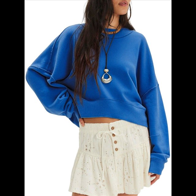Sudaderas para Mujer, Suéteres de Cuello Redondo de Gran Tamaño, Blusas de Larga, Ropa de Otoño Invierno 2025 Azul Colorido S