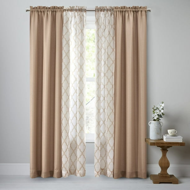 Mainstays 4pc Set, Rod Pocket Curtain Panel, 27.5" x 84", Tan Walmart