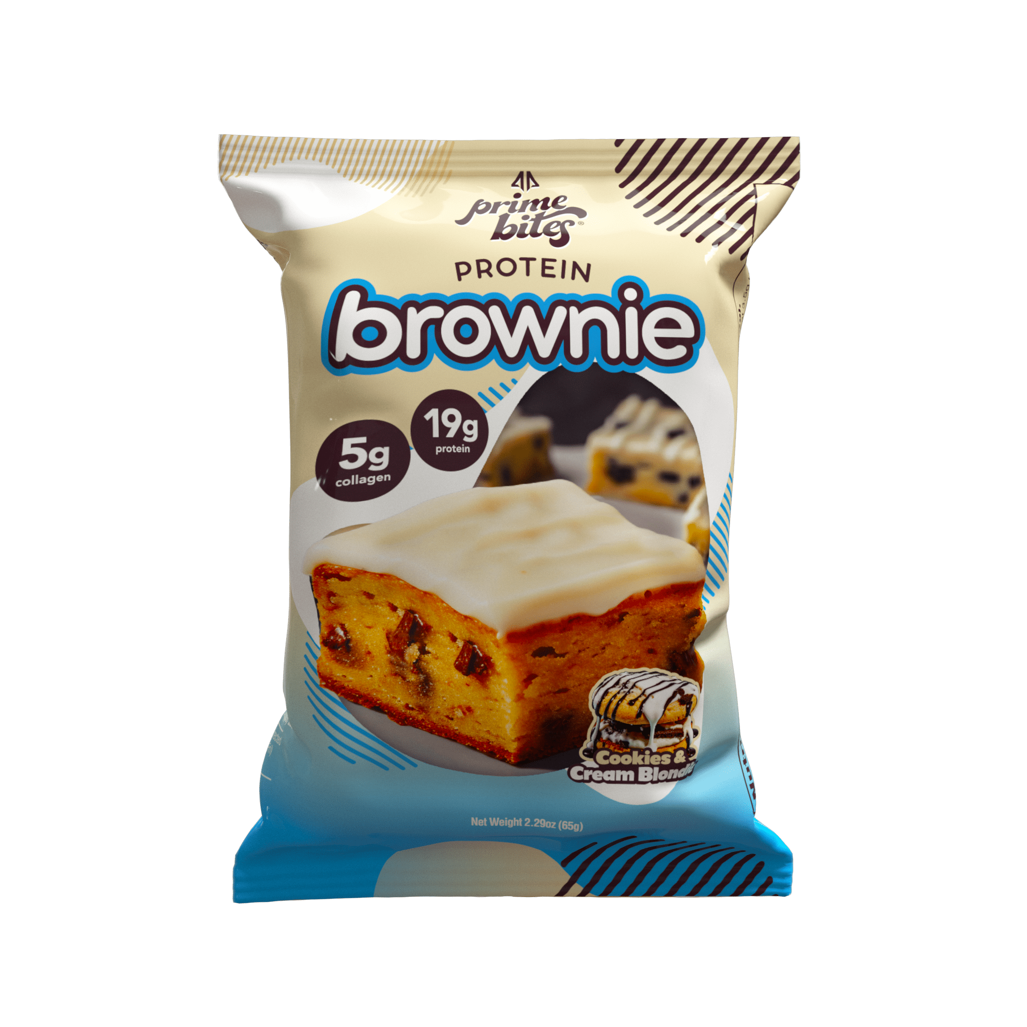 Cookies & Cream Blondie, 12 Count Prime Bites Protein Brownie with 19g Protein and 5g Collagen