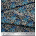 thumbnail image 2 of Soimoi Blue Cotton Poplin Fabric Peacock & Fish Animal Skin Print Fabric by the Yard 56 Inch Wide, 2 of 3