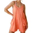 thumbnail image 2 of Womens Summer Casual Sleeveless Loose Spaghetti Strap Shorts Overalls Outfits Jumpsuits with Pockets Orange Color M, 2 of 9