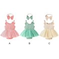 thumbnail image 6 of WBQ Baby Girl Summer Clothes Ruffles Ribbed Knit Romper Dress Jumpsuit Bodysuit with Headband Cute Newborn Outfit Set, 6 of 7